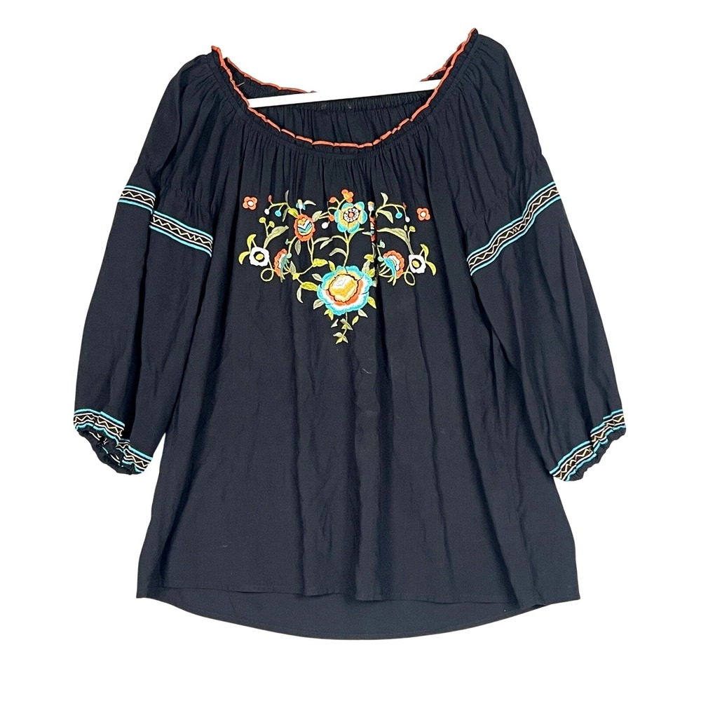 Cable Gauge Peasant Top Large Cottagecore Floral 3/4 Sleeve Peasant Boho Folk